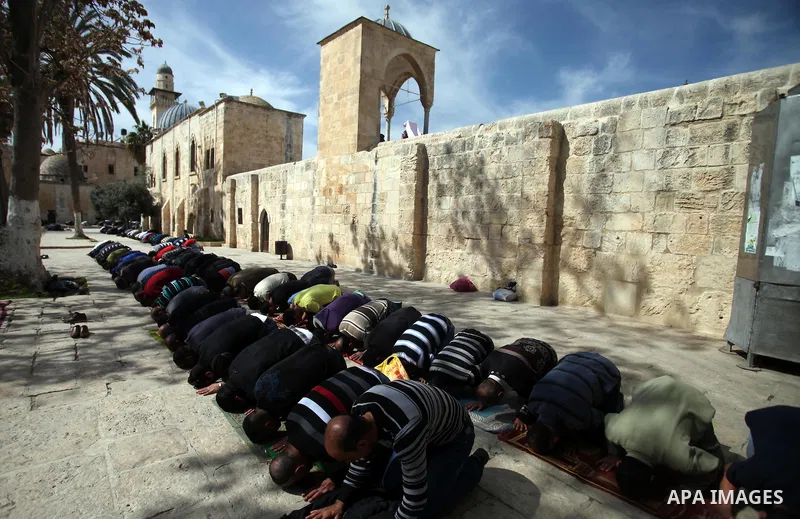 Palestinian worshipers attend Friday prayers at the Al-Aqsa compound, Islam's third holiest site, in the old city of Jerusalem February 21, 2014. Photo by Saeed Qaq