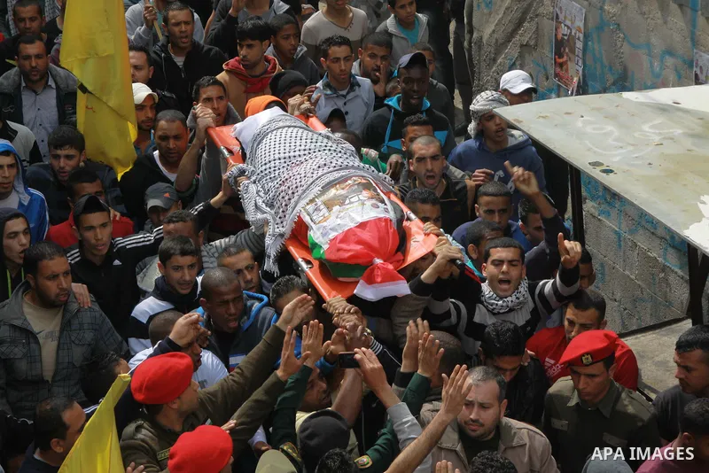 Palestinians carry a coffin said to contain the body of Palestinian militant Sarhan Al- Sarhan who was killed 13 years ago during his funeral in Tulkarem Refugee Camp in the West Bank, 24 February 2014. The body is one o...