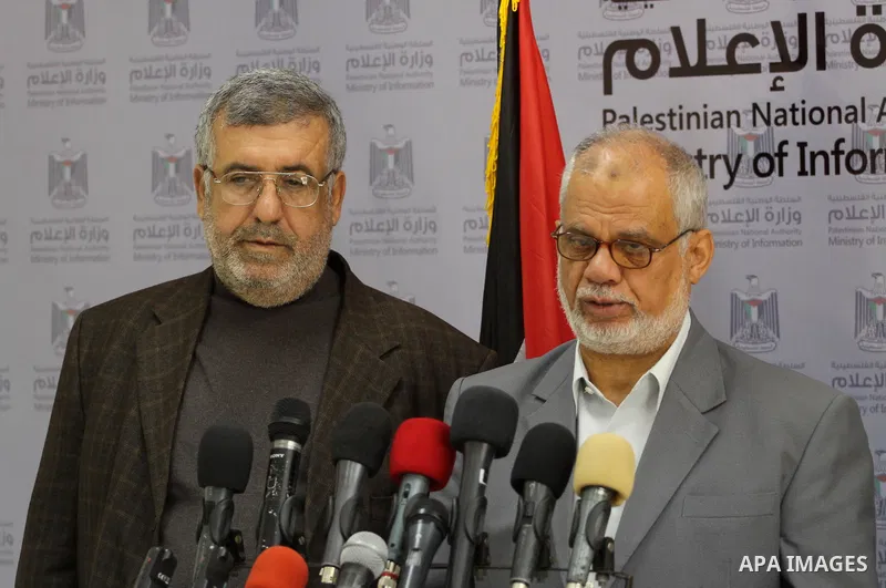 Palestinian Minister of Justice, Atallah Abu Subbah, speaks during a press conference, in Gaza city on Feb. 26, 2014. Photo by Mohammed Asad
