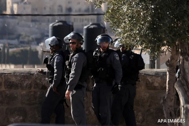 Israeli police fan out blocking the street during clashes in the Arab east Jerusalem neighbourhood of Ras al-Amud February 28, 2014. Three Palestinian protesters were detained on Friday during the clashes after they thre...