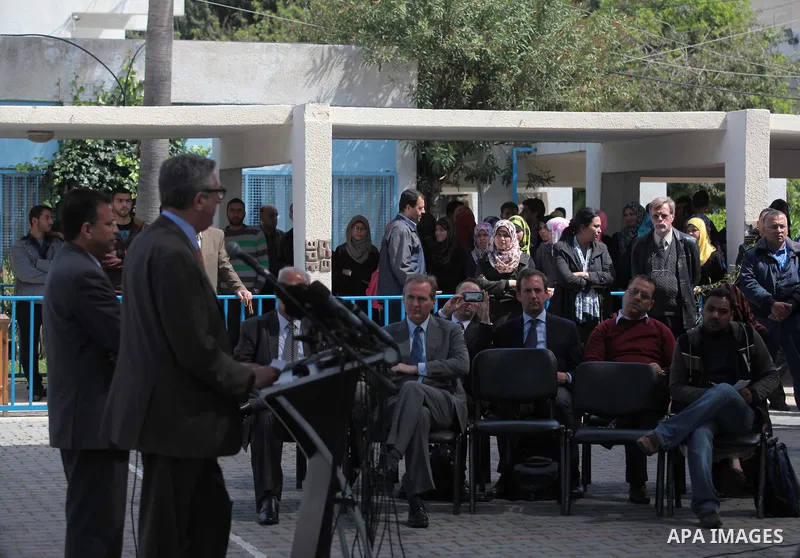 UNRWA Commissioner-General Filippo Grandi speaks during a press conference in Gaza City, Tuesday, March 25, 2014. The UN official accused Israel of hindering development in Gaza through a blockade of the seaside territor...