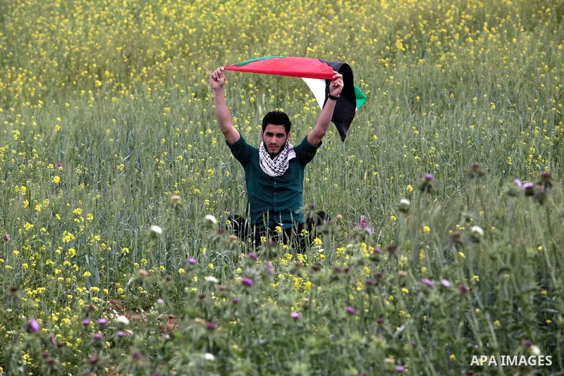 A Palestinian supporter of the Popular Front for the Liberation of Palestine holds a Palestine flag during a rally marking Land Day in Jabalya in the northern Gaza Strip on March 30, 2014. The annual demonstrations mark...