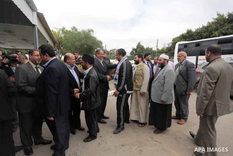 Palestinian Prime Minister in Gaza Strip, Ismail Haniyeh meets with the aid convoy of "Miles of Smiles 26" at his office in Gaza city April 20, 2014. Photo by Ashraf Amra