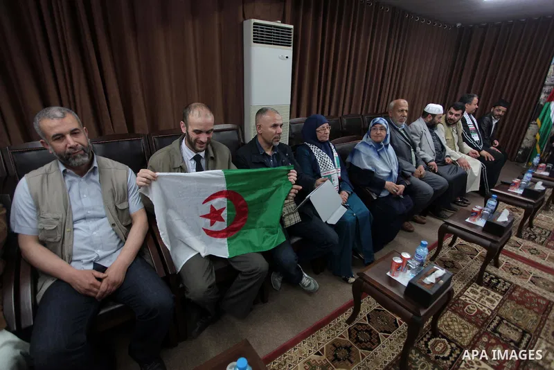 Palestinian Prime Minister in Gaza Strip, Ismail Haniyeh meets with the aid convoy of "Miles of Smiles 26" at his office in Gaza city April 20, 2014. Photo by Ashraf Amra