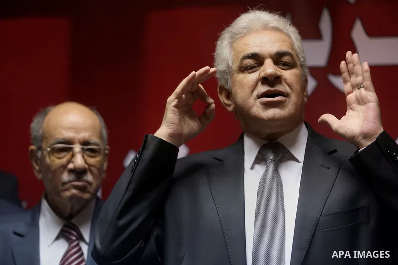 Egyptian leftist leader Hamdeen Sabbahi speaks during a press conference at the Socialist Popular Alliance Party headquarters in Cairo on April 26, 2014. Sabbahi, who came third in the 2012 election which now ousted Isla...
