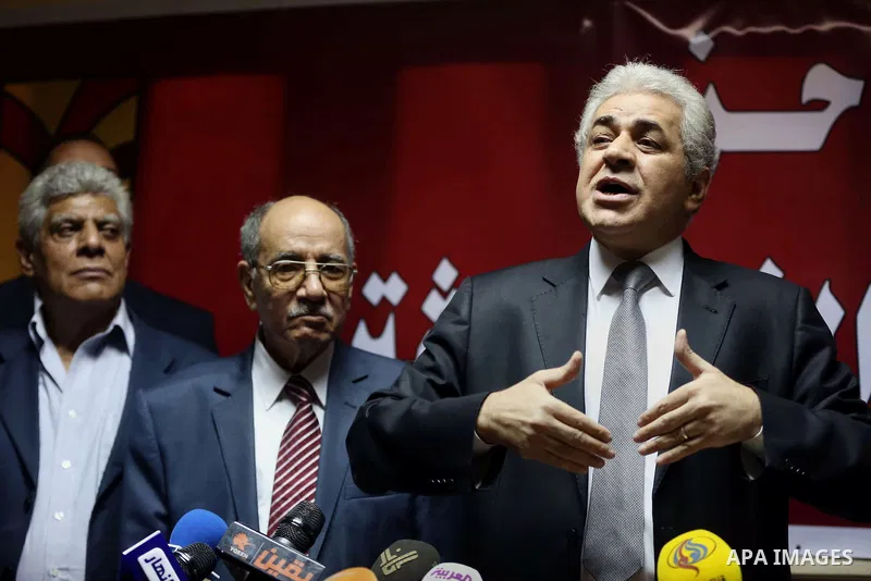 Egyptian leftist leader Hamdeen Sabbahi speaks during a press conference at the Socialist Popular Alliance Party headquarters in Cairo on April 26, 2014. Sabbahi, who came third in the 2012 election which now ousted Isla...