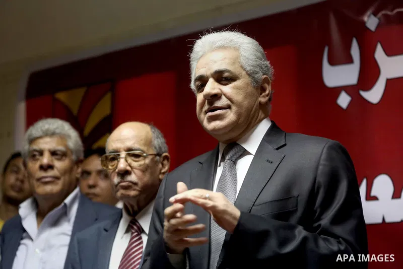 Egyptian leftist leader Hamdeen Sabbahi speaks during a press conference at the Socialist Popular Alliance Party headquarters in Cairo on April 26, 2014. Sabbahi, who came third in the 2012 election which now ousted Isla...
