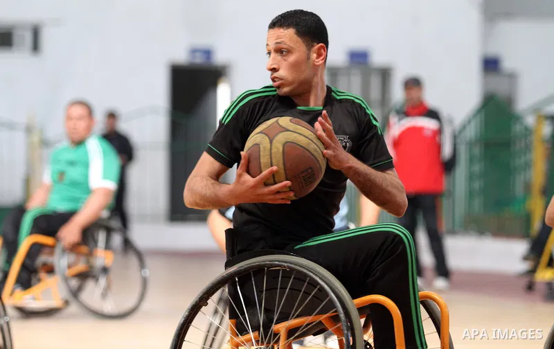Disabled Palestinian basketball players take part in a game in Gaza City, on May 12, 2014. Photo by Alaa Shamaly