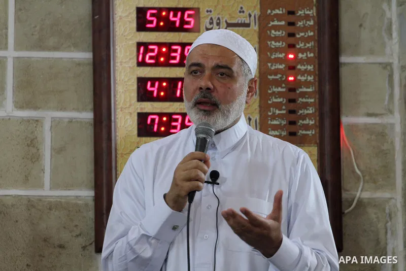 Palestinian Prime Minister in Gaza Strip Ismail Haniyeh gives a speech during the Friday prayer in Gaza City on May 16, 2014. Photo by Mohammed Asad