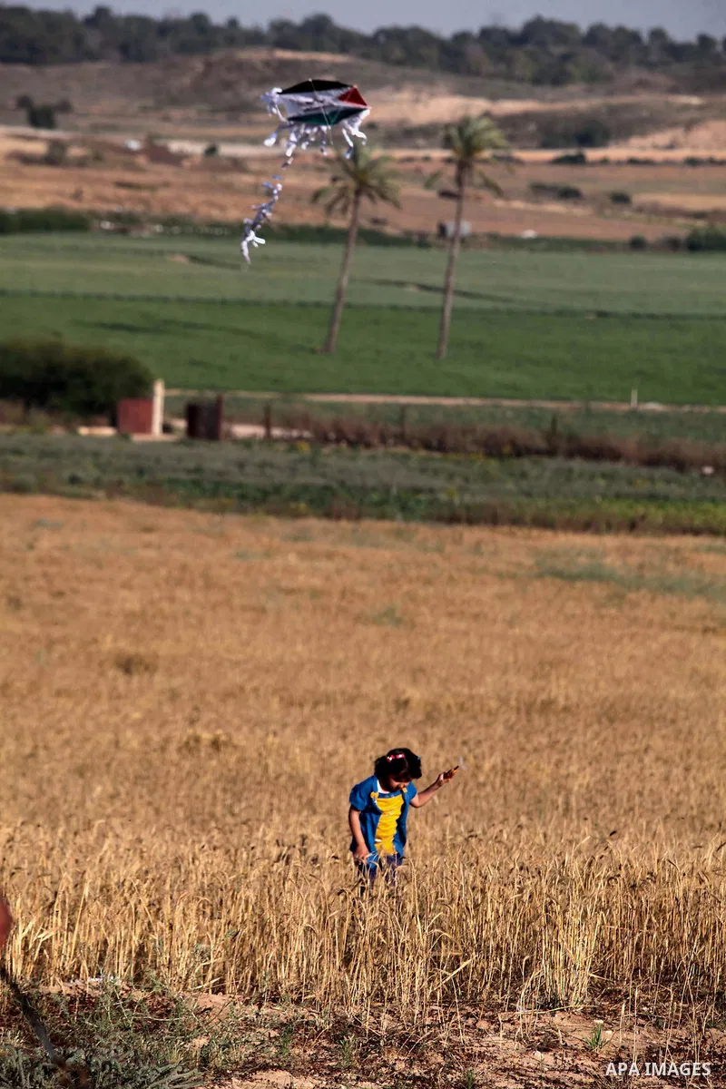 A Palestinian child flies kites to mark the Nakba or the ''Day of Catastrophe'' in Beit Hanoun in the northern Gaza Strip, on May 17, 2014.Palestinians marked ''Nakba'' to commemorate the expulsion or fleeing of some 700...