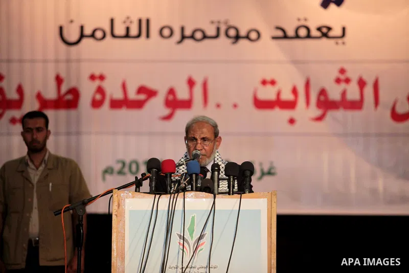 Palestinian Hamas leader Mahmoud Al-Zahar, speaks during the eighth National conference to maintain the Palestinian rights and constants, in Gaza City on May, 20, 2014. Photo by Ashraf Amra