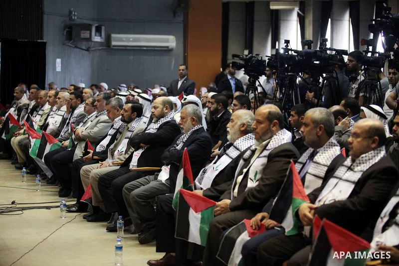 Senior Hamas leader Mousa Abu Marzouk attends the eighth National conference to maintain the Palestinian rights and constants, in Gaza City on May, 20, 2014. Photo by Ashraf Amra