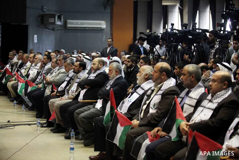 Senior Hamas leader Mousa Abu Marzouk attends the eighth National conference to maintain the Palestinian rights and constants, in Gaza City on May, 20, 2014. Photo by Ashraf Amra