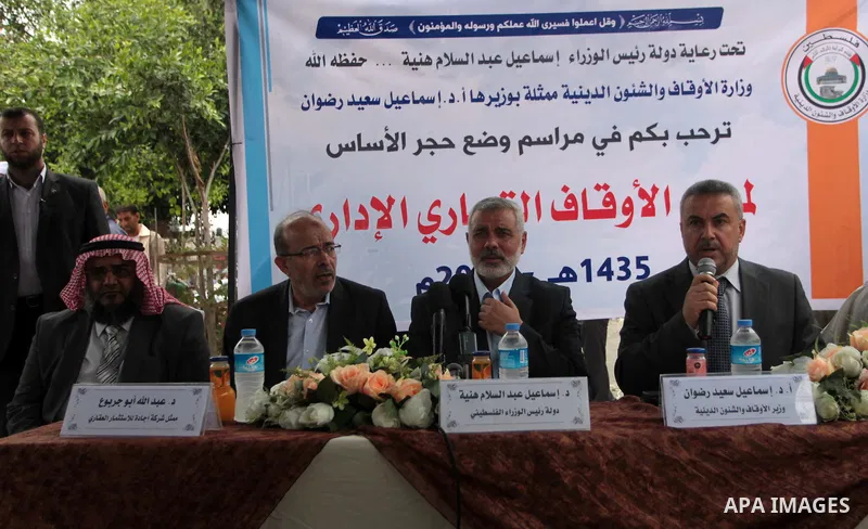 Palestinian Prime Minister in Gaza strip, Ismail Haniyeh attends the opening of the projects in Gaza city, on May 28, 2014. Photo by Ashraf Amra