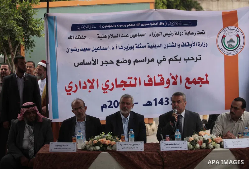 Palestinian Prime Minister in Gaza strip, Ismail Haniyeh attends the opening of the projects in Gaza city, on May 28, 2014. Photo by Ashraf Amra