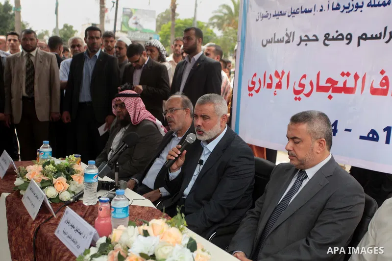 Palestinian Prime Minister in Gaza strip, Ismail Haniyeh attends the opening of the projects in Gaza city, on May 28, 2014. Photo by Ashraf Amra