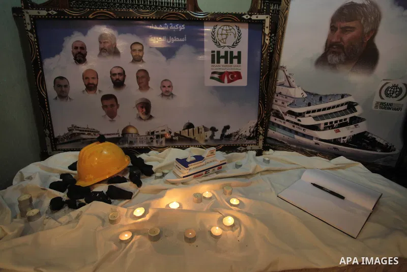 Palestinians attend a press conference for the Turkish ambassador in Palestine Mustafa Sarnic, ahead of the 4th anniversary of the Mavi Marmara Gaza flotilla incident in Gaza city, on May 29, 2014. Photo by Ashraf Amra