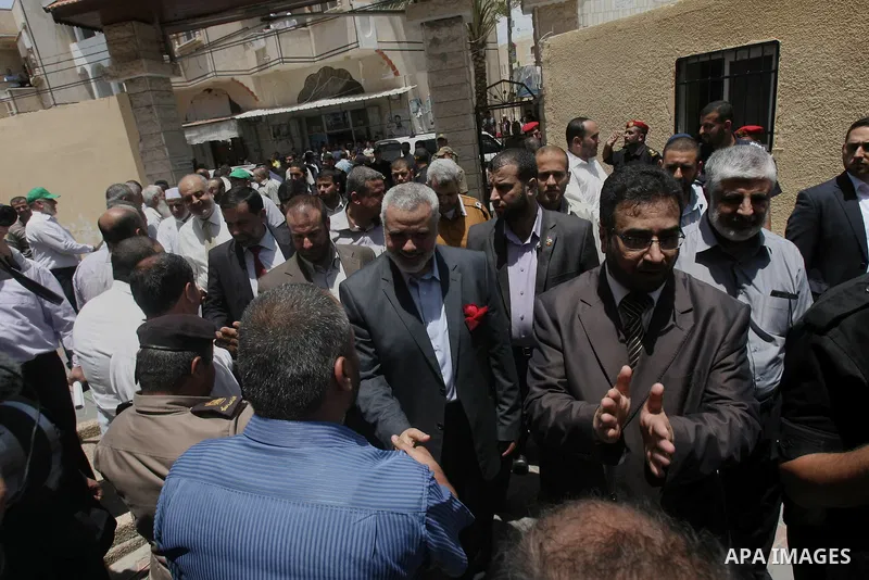 Palestinian Prime Minister in Gaza strip, Ismail Haniyeh attends the opening of the Algerian hospital in Khan Younis in the southern Gaza Strip , on May 29, 2014. Photo by Eyad Al Baba