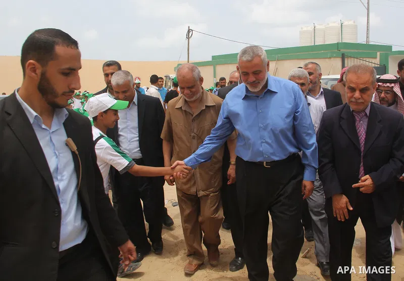 Palestinian Prime Minister in Gaza strip, Ismail Haniyeh attends the opening of the Saudi neighborhood 'Saud 2' at Rafah in southern Gaza Strip, on May 31, 2014. Saudi Fund for Development handed over the 762 housing uni...