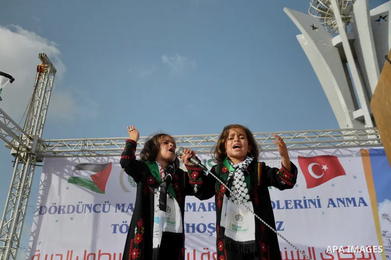 Palestinians take part a celebrate to mark the fourth anniversary of the Mavi Marmara Gaza flotilla incident, organized by the Turkish humanitarian relief IHH, at the seaport of Gaza City May 31, 2014. Eight Turks and a...