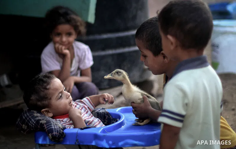 Palestinian children play outside their house at Al-Zaitoun neighborhood in the central Gaza Strip, on June 02, 2014. Photo by Ezz al-Zanoun