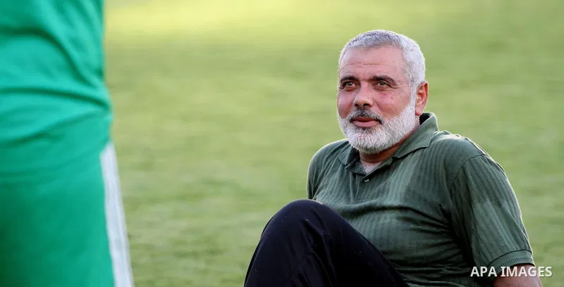 Senior leader of Hamas Ismail Haniyeh participates in football match in solidarity with prisoners on hunger strike held in Israeli jails in Gaza city, on June 7, 2014. Some 120 Palestinians jailed without trial in Israel...