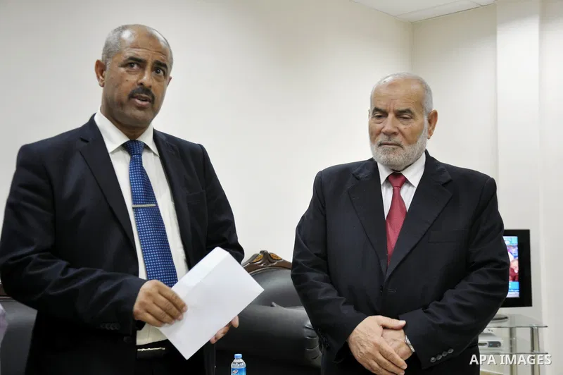 The spokesman of the Palestinian Parliament in Gaza Strip, Ahmed Bahar, meets with Former head of the union staff in Gaza, Mohammed Siam at Legislative Council, in Gaza city, on June 09, 2014. Banks in the Gaza Strip rem...