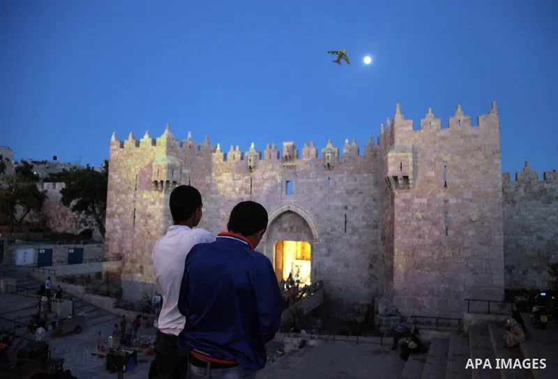 A light projection show is seen on the Damascus Gate during the Jerusalem Lights Festival, in the Old City of Jerusalem, early 12 June 2014. The festival, hosting Israeli and international artists and creators, opened on...