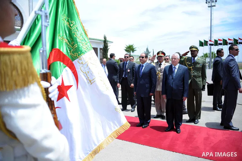 A handout photo made available by the Egyptian Presidency shows Egyptian President Abdel Fattah al-Sissi reviewing honor guard upon his arrival at Houari-Boumediene International Airport, in Algiers, Algeria, 25 June 201...