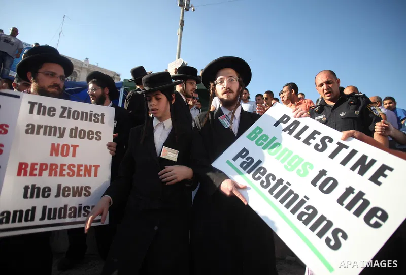 Neturei Karta Jews with anti-Zionist posters take part in a protest against the Israeli offensive on the Gaza Strip, in front of Damascus gate in Jerusalem's Old City July 27, 2014. Palestinian medics said at least 17 pe...
