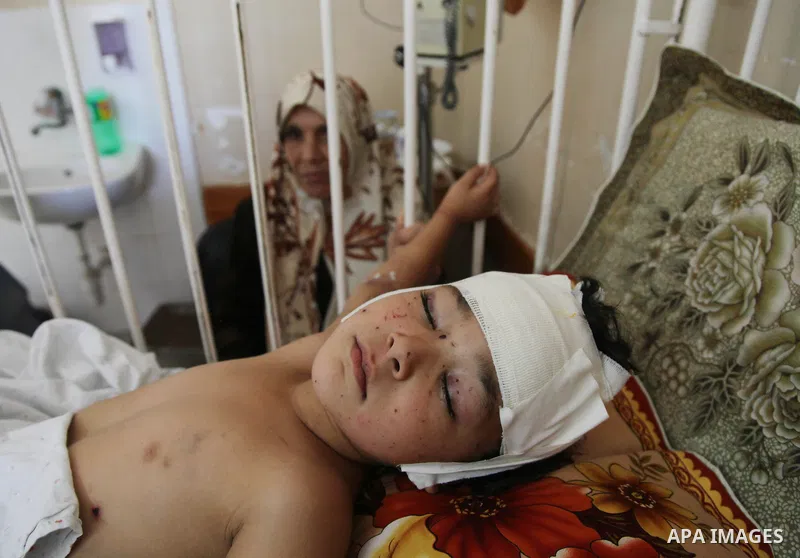 In this Sunday, August 03, 2014 photo, Palestinian children, rests at the Shifa hospital where they are receiving treatment for Injuries caused by Israeli shelling on neighborhoods in Gaza City .Photo by Ezz al-Zanoun