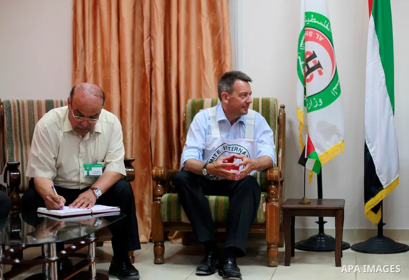 The President of the International Committee of the Red Cross (ICRC), Peter Maurer, visits Al-Shifa Hospital in Gaza City on Aug 05, 2014. ICRC spokesman in Gaza Nasser al-Naggar said Maurer would start his tour by visit...