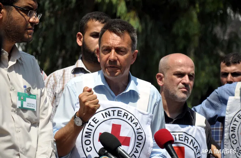 The President of the International Committee of the Red Cross (ICRC), Peter Maurer, speaks during a press conference at Al-Shifa Hospital in Gaza City on Aug 05, 2014. ICRC spokesman in Gaza Nasser al-Naggar said Maurer...