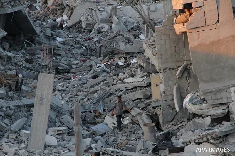 The ruins of destroyed houses are seen in the Shejaia neighbourhood, which witnesses said was heavily hit by Israeli shelling and air strikes during the Israeli offensive, in the east of Gaza City August 5, 2014. Israel...
