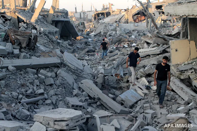 The ruins of destroyed houses are seen in the Shejaia neighbourhood, which witnesses said was heavily hit by Israeli shelling and air strikes during the Israeli offensive, in the east of Gaza City August 5, 2014. Israel...