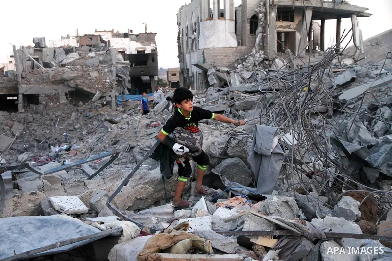 The ruins of destroyed houses are seen in the Shejaia neighbourhood, which witnesses said was heavily hit by Israeli shelling and air strikes during the Israeli offensive, in the east of Gaza City August 5, 2014. Israel...