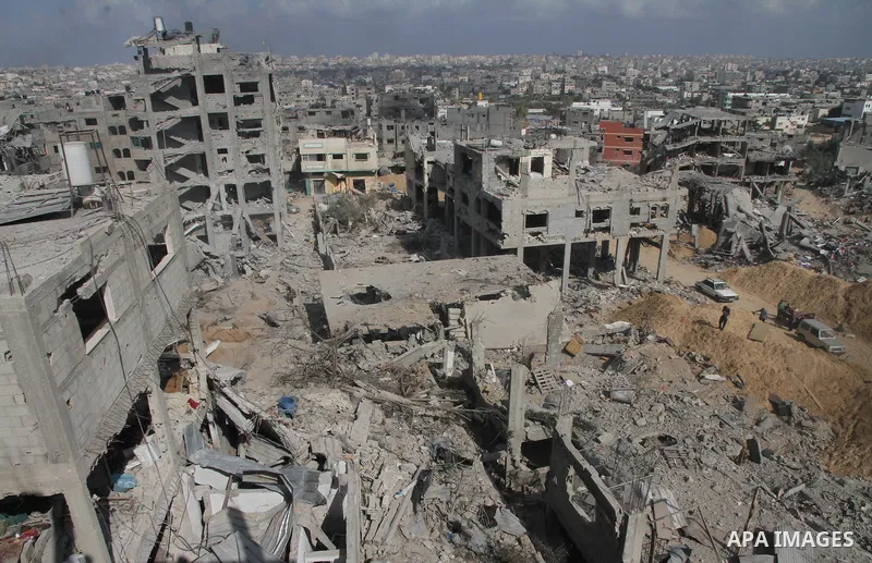 A general view shows the destruction in part of Gaza City's al-Tufah neighbourhood as the fragile ceasefire in the Gaza Strip entered a second day on August 6, 2014 while Israeli and Palestinian delegations prepared for...