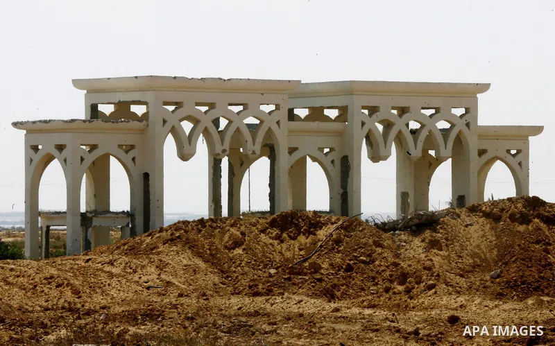 A general view taken on August 19, 2014, shows the destroyed and deserted terminals of the Gaza strips former international airport in the southern city of Rafah. Israel and the Palestinians have agreed to extend the cea...