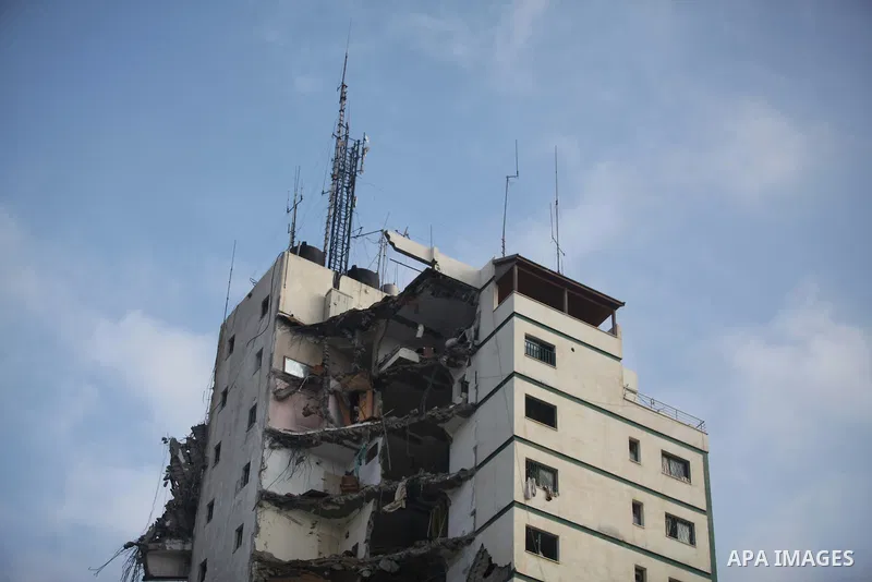 A general view of the remains of one of Gaza's tallest apartment towers, which witnesses said was hit by an Israeli air strike that destroyed much of it, in Gaza City August 26, 2014. Israeli air strikes launched before...