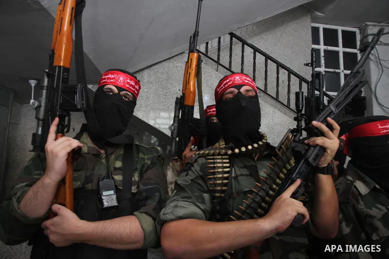 Palestinian Militants from the Democratic Front for the Liberation of Palestine (DFLP) attend a press conference in Gaza city on August 27, 2014. Palestinian President Mahmoud Abbas announced on 26 August 2014 an Egyptia...