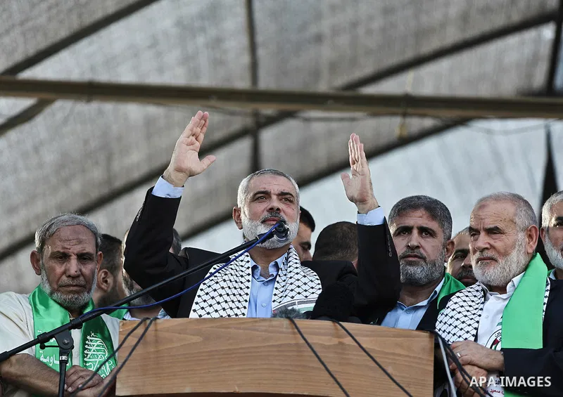 Palestinian top Hamas leader in Gaza, Ismail Haniyeh, gives a speech during a rally in Gaza City, Wednesday, Aug. 27, 2014. An open-ended cease-fire between Israel and Palestinian militants in the Gaza Strip was holding...