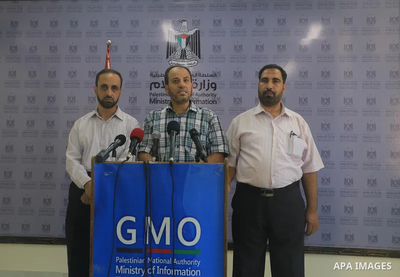 Palestinian assistant undersecretary of the Ministry of Economy, Imad El-Baz, speaks during a press conference, on Sep. 03, 2014. Photo by Mohammed Asad