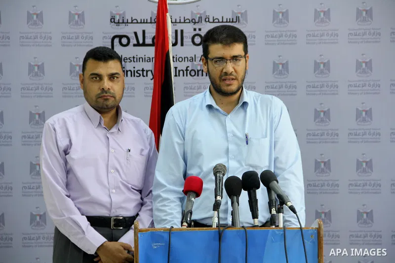 Undersecretary of the Palestinian Ministry of Health, Yousef Abu Rish, speaks during a press conference, in Gaza city on September 4, 2014. Photo by Mohammed Asad