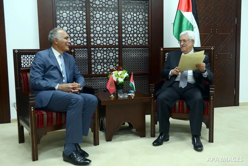 Palestinian President, Mahmoud Abbas (Abu Mazen) meets with Morocco Minister of Foreign in the West Bank city of Ramallah on September 4, 2014. Photo by Thaer Ganaim