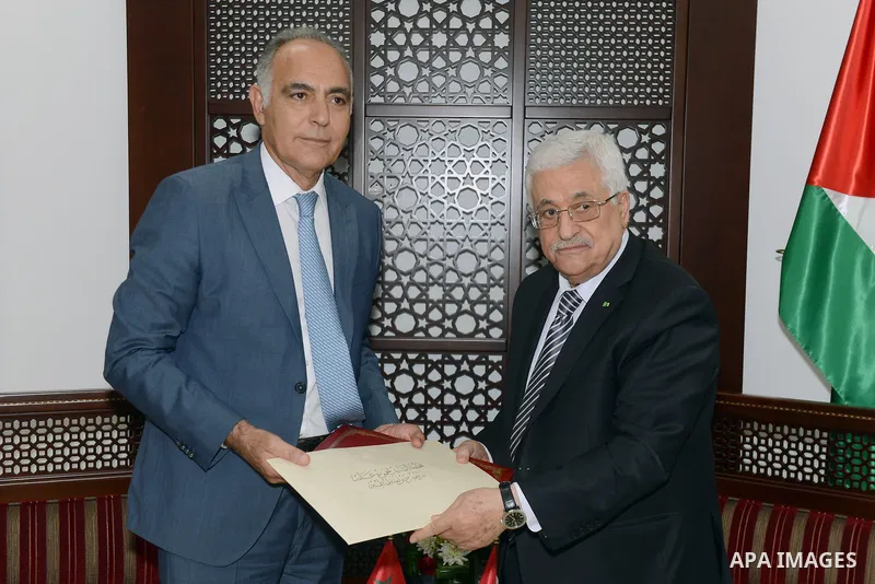 Palestinian President, Mahmoud Abbas (Abu Mazen) meets with Morocco Minister of Foreign in the West Bank city of Ramallah on September 4, 2014. Photo by Thaer Ganaim