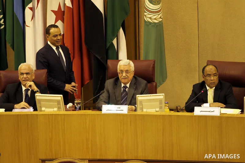 Saeb Erakat, top Palestinian negotiator, and Palestinian President Mahmoud Abbas attend the 142nd Arab League Foreign Ministers' meeting at the League's headquarters in Cairo, Egypt, 07 September 2014. According to media...