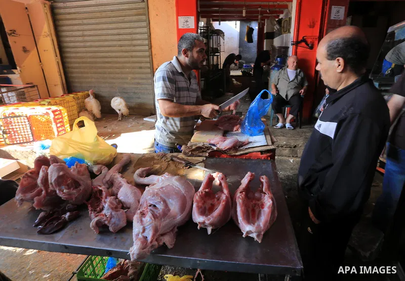 A Palestinian man sells chickens at a poultry shop in Gaza city on September 12, 2014. The poultry farming industry in Gaza has suffered losses of over $10 million as a result of Israel's seven week offensive on the besi...