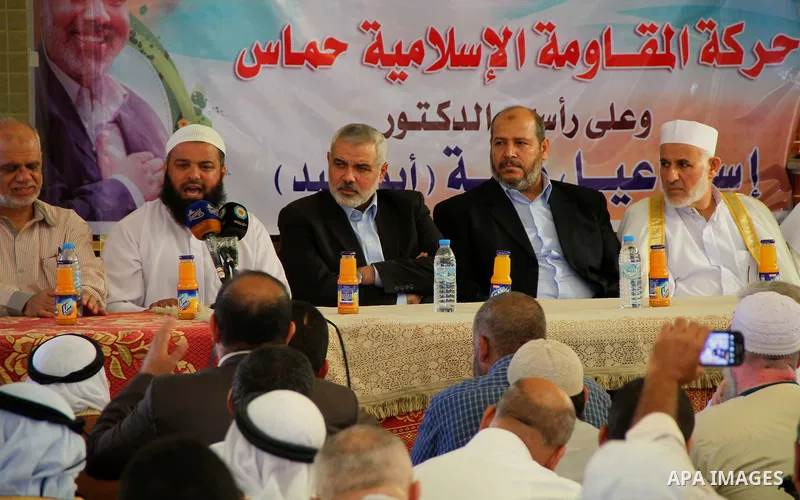 Senior leader of Hamas Ismail Haniyeh gets welcome during his inspection visit to Rafah in the southern Gaza Strip, on September 12, 2014. Hamas's exiled deputy leader said Wednesday that indirect talks with Israel to co...