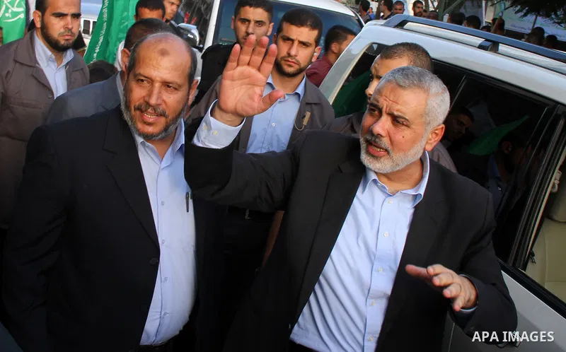 Senior leader of Hamas Ismail Haniyeh gets welcome during his inspection visit to Rafah in the southern Gaza Strip, on September 12, 2014. Hamas's exiled deputy leader said Wednesday that indirect talks with Israel to co...