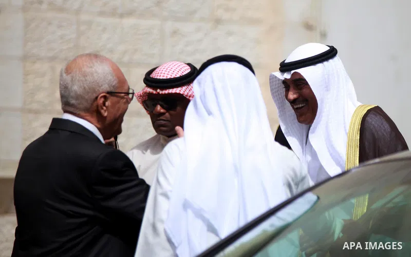 Kuwait's Minister of Foreign Affairs Sheikh Sabah al Khalid al Sabah arrives to meet Palestinian President Mahmoud Abbas (not pictured) in the West Bank city of Ramallah September 14, 2014. Photo by Shadi Hatem